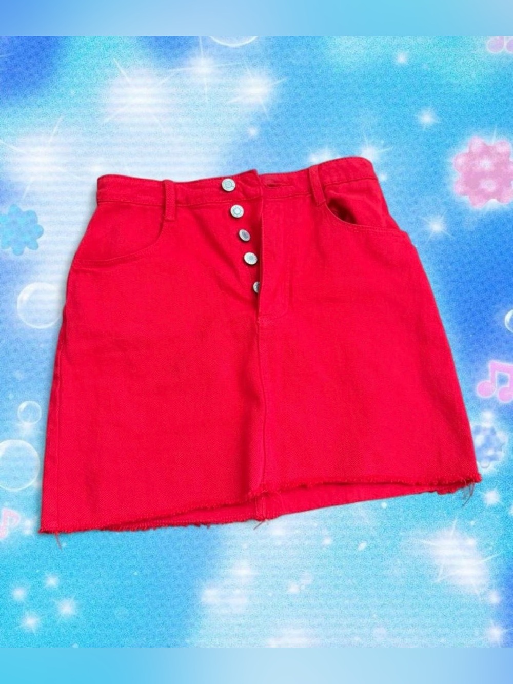 John Galt Brandy Melville Red Denim Mini Skirt